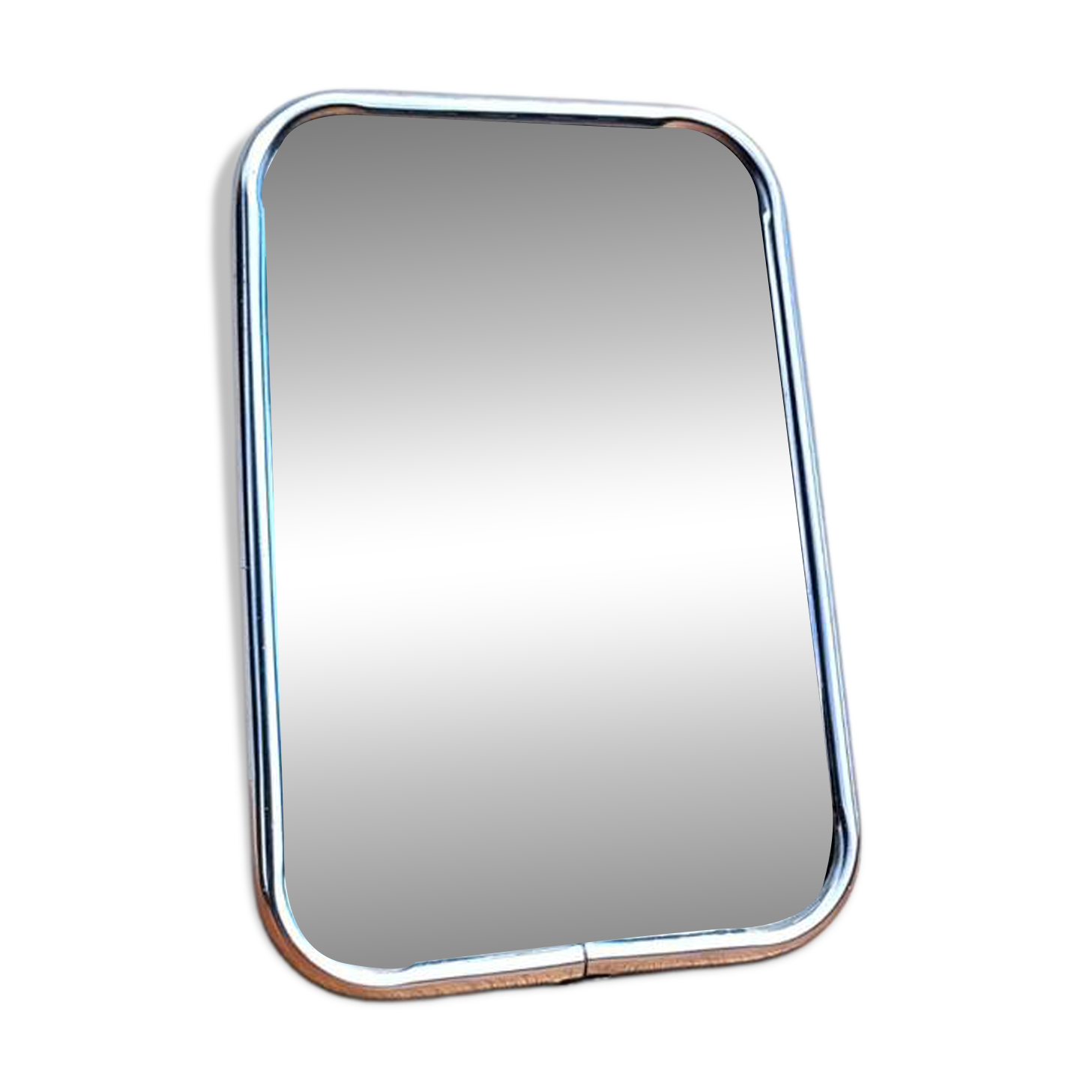 Petit miroir barbier vintage chromé 10×15 dos rouge