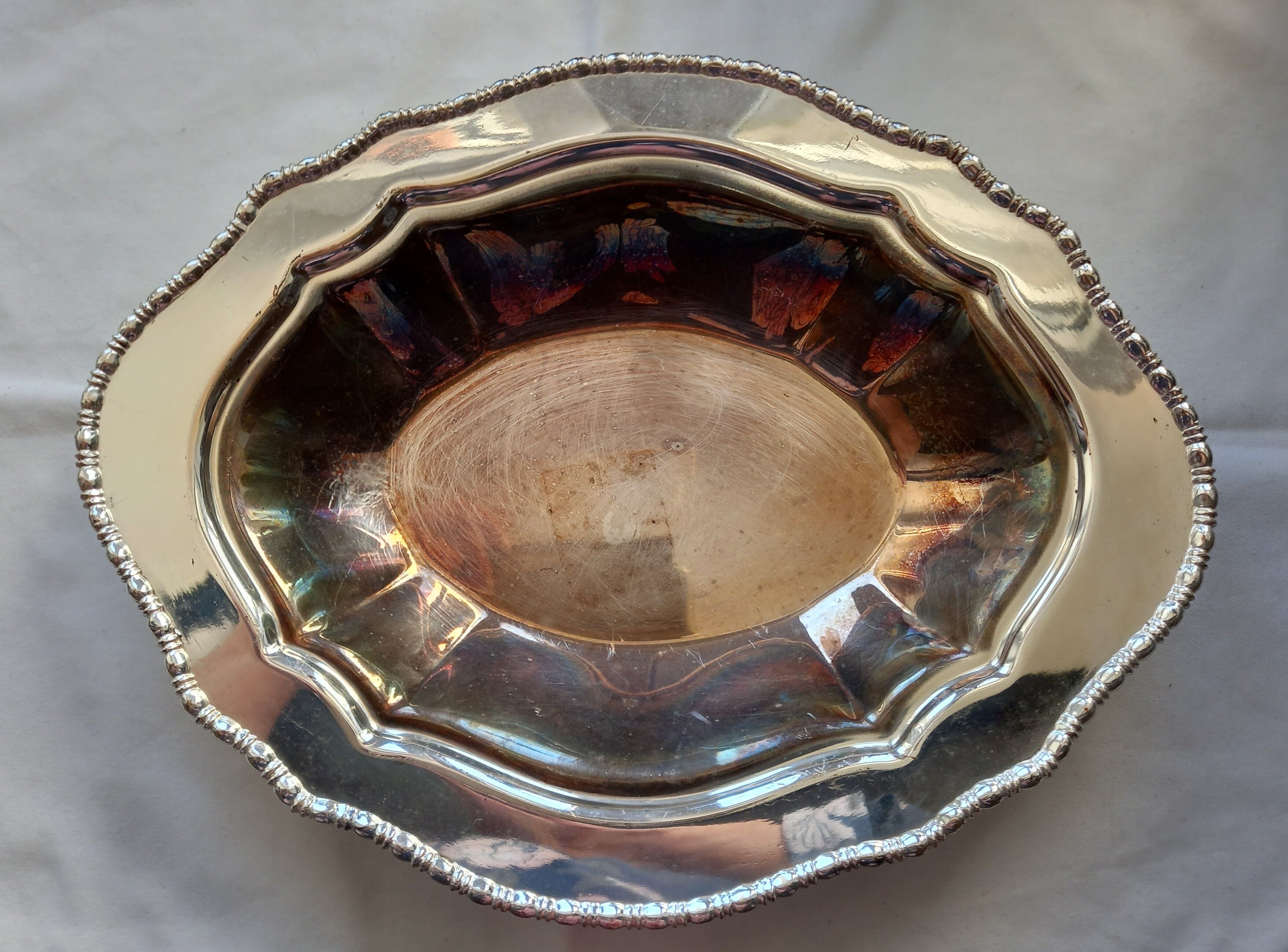 Vintage metal platter "silver on copper"