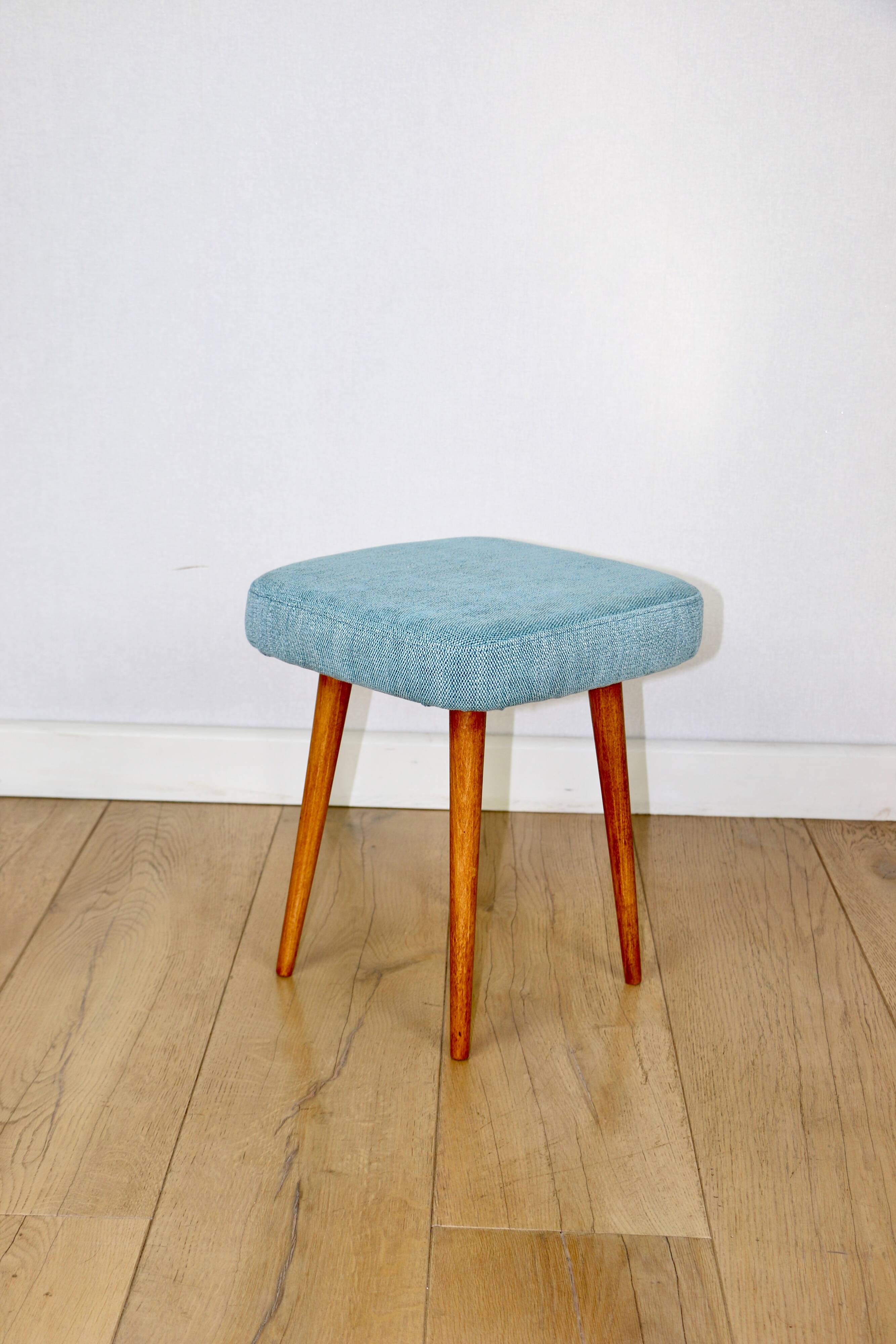 Blue turquoise square vintage stool PRL 1970s