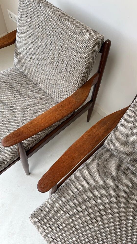 Two Vintage Danish Teak Wooden Armchairs