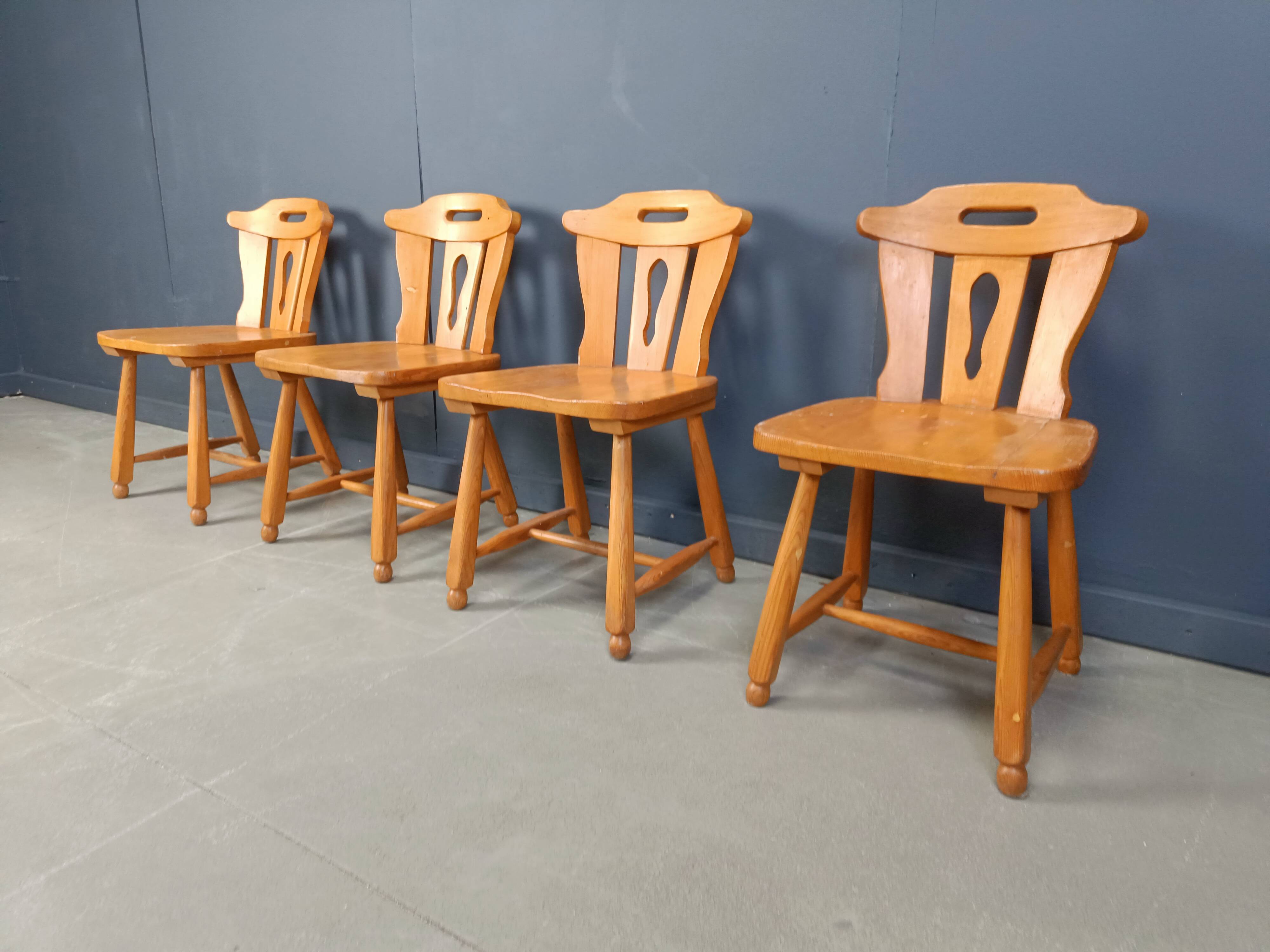 Mid century brutalist dining chairs, 1960s set of 4