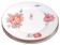 3 white porcelain dinner plates with a rose design and silver rim.