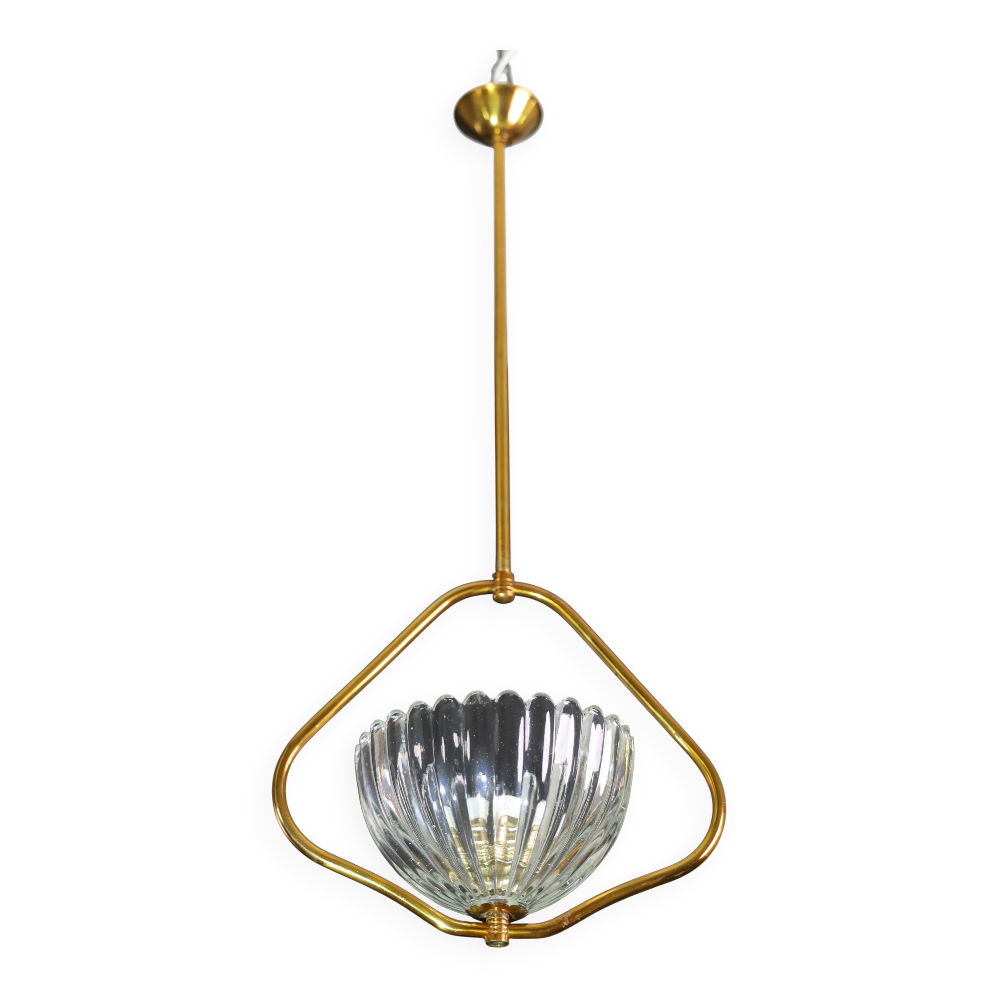 Art Decò Barovier e Toso Murano Glass and Brass Pendant Light, 1950