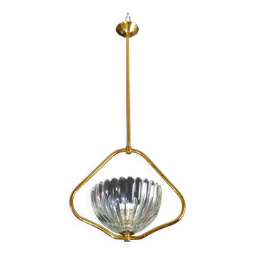 Art Decò Barovier e Toso Murano Glass and Brass Pendant Light, 1950