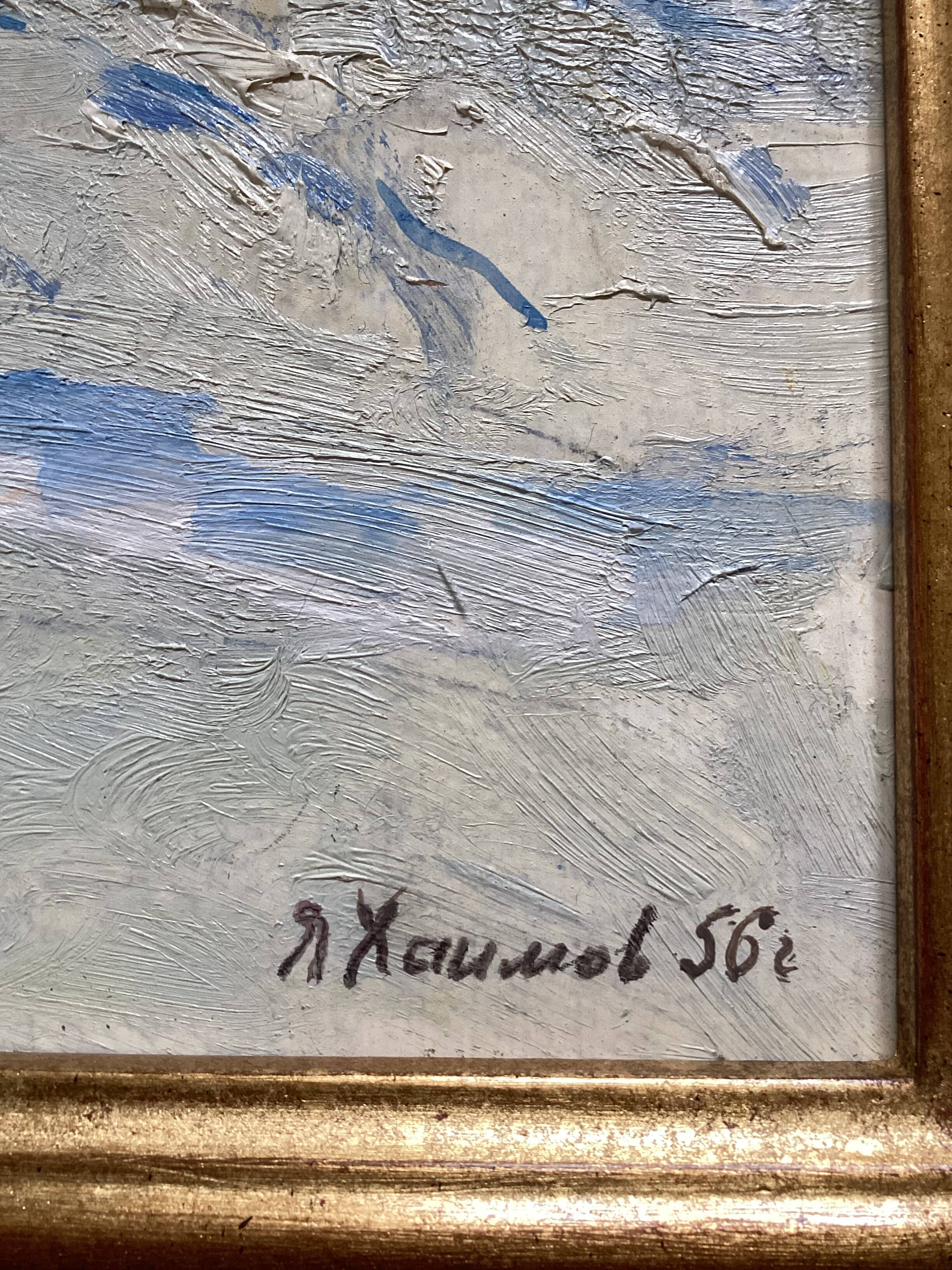 Oil painting on cardboard signed, dimensions: height - 48 cm - width - 68.5 cm -