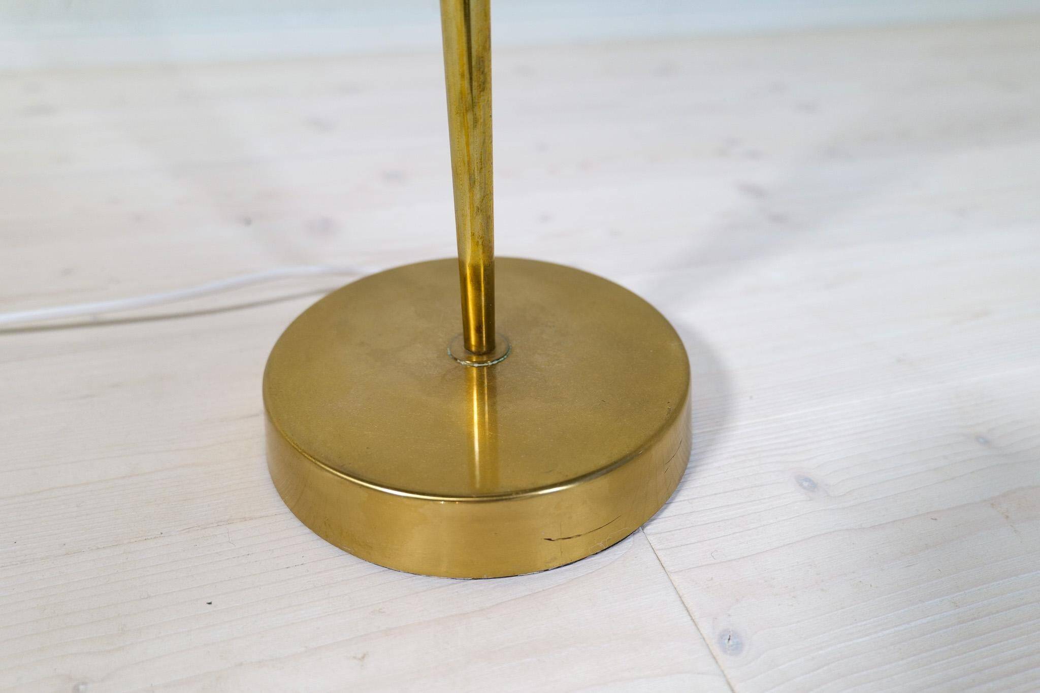 Modern mid-century brass floor lamp ASEA with round cotton shade, Sweden, 1960s