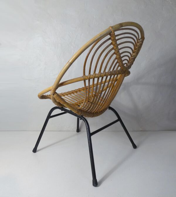 Fauteuil coquille rotin métal
