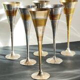 6 Vintage Silver-Plated Brass Champagne Flutes
