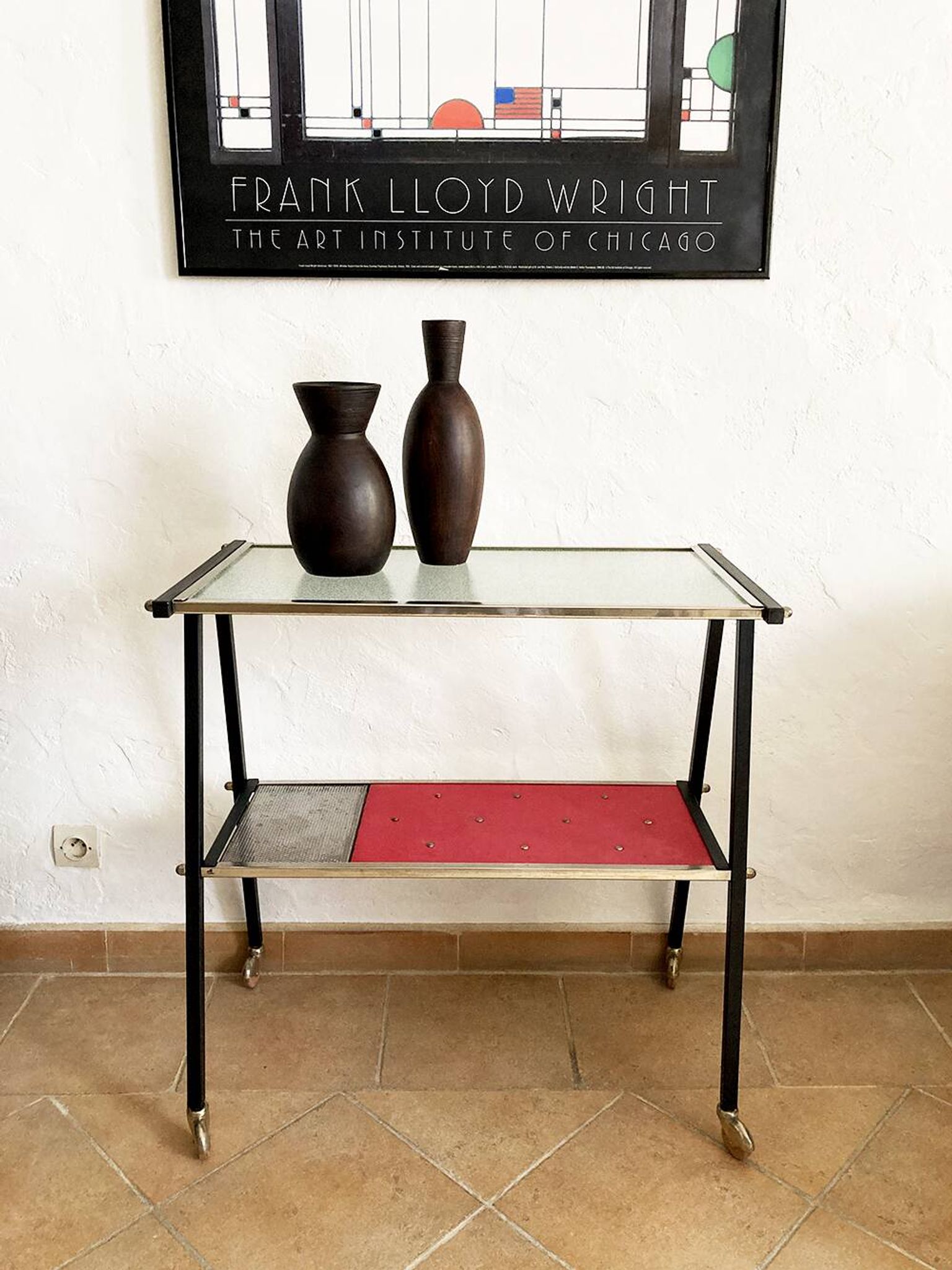 Glass and metal serving trolley, 1960s