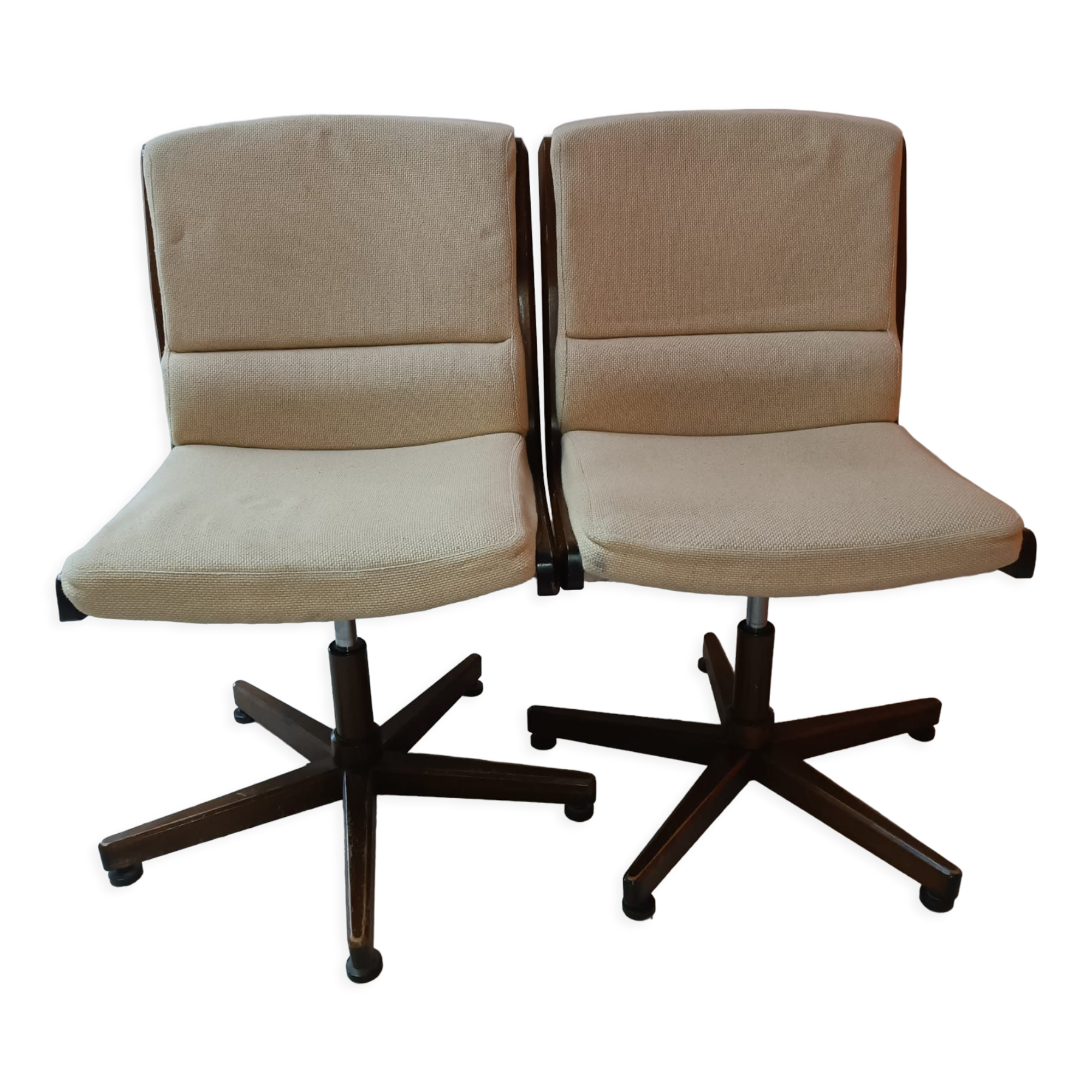 2 vintage swivel wooden office chairs year 70