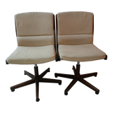 2 vintage swivel wooden office chairs year 70