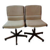 2 vintage swivel wooden office chairs year 70