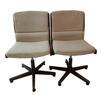 2 fauteuils de bureau vintage pivotant en bois année 70