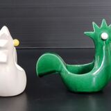 Pair of vintage roosters trinket bowls 1950