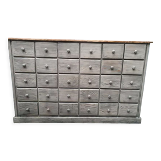 Old haberdashery cabinet with drawers gray patina