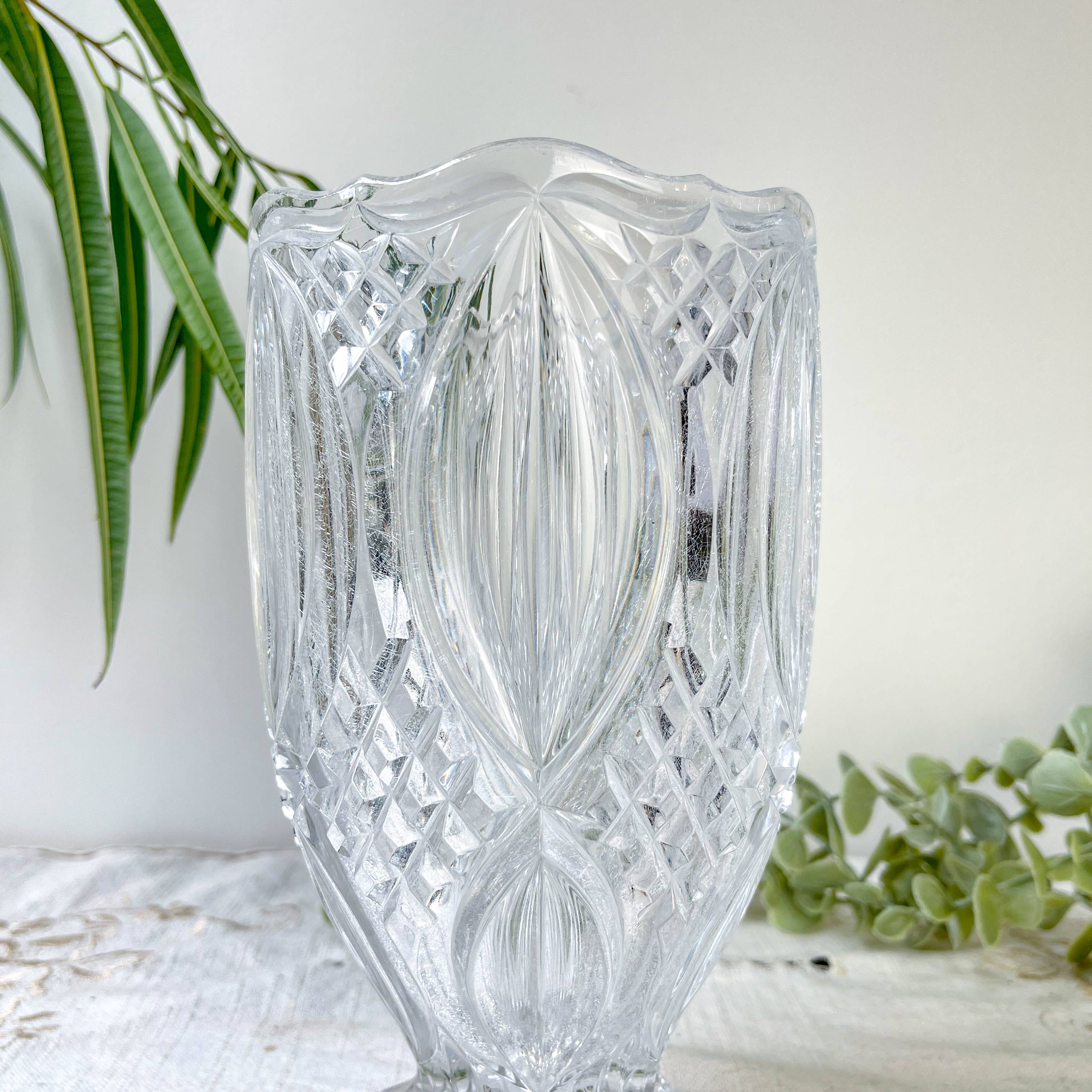 Small vintage glass vase with geometric pattern