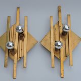 Pair of vintage geometric brass wall lamps