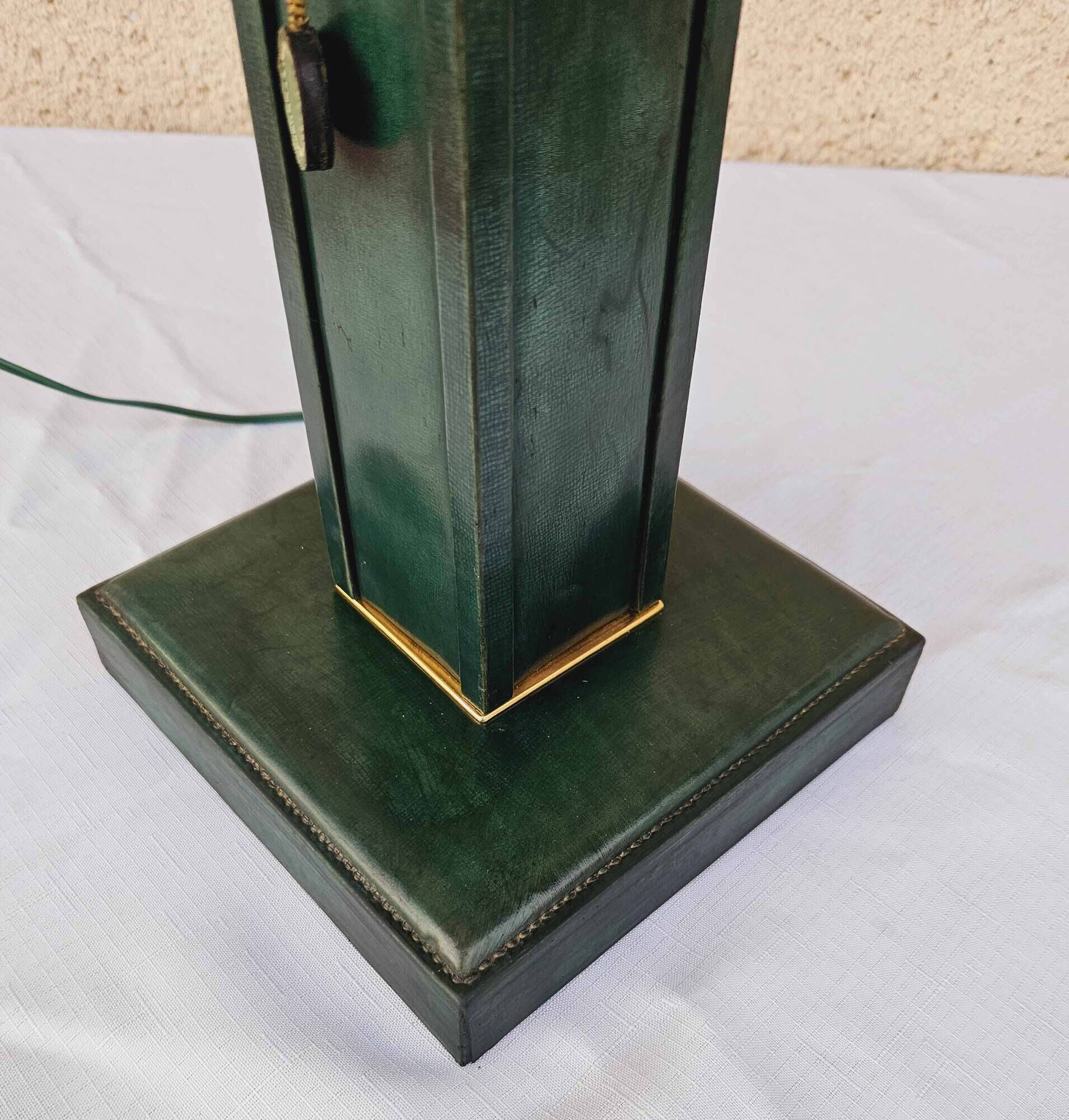 1940 Lamp Leather & Golden Brass Maison Chalmette in Paris Ht 55 cm
