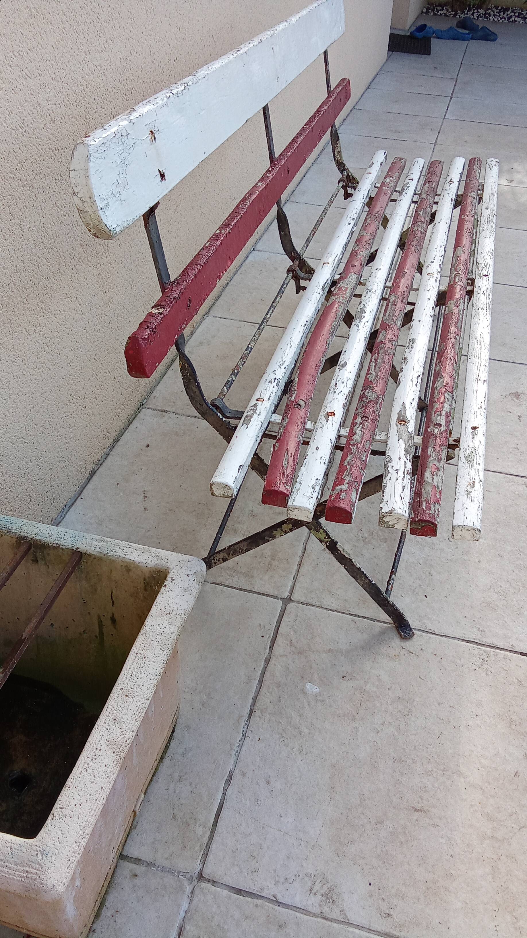 Vintage foldable wrought iron wood garden bench