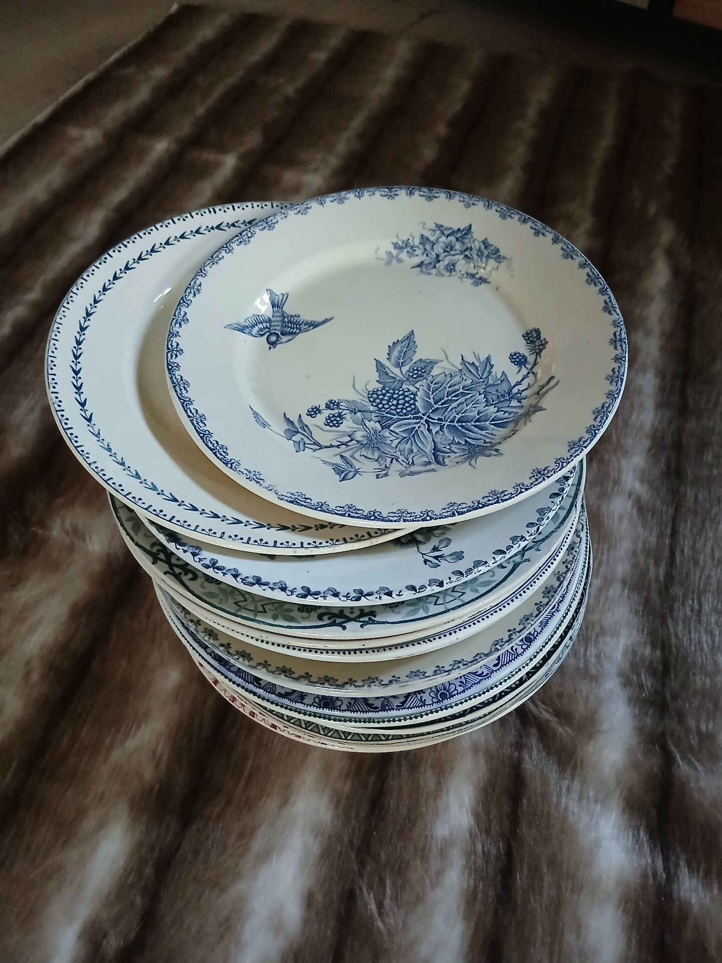 20 mismatched antique flat plates in ironstone