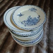 20 mismatched antique flat plates in ironstone
