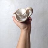 pair of vintage stoneware candlesticks