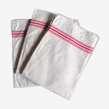 Set of 3 old mestizo tea towels with red stripes