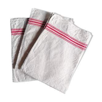 Set of 3 old mestizo tea towels with red stripes