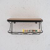 Teak and metal wall-mounted bedside table