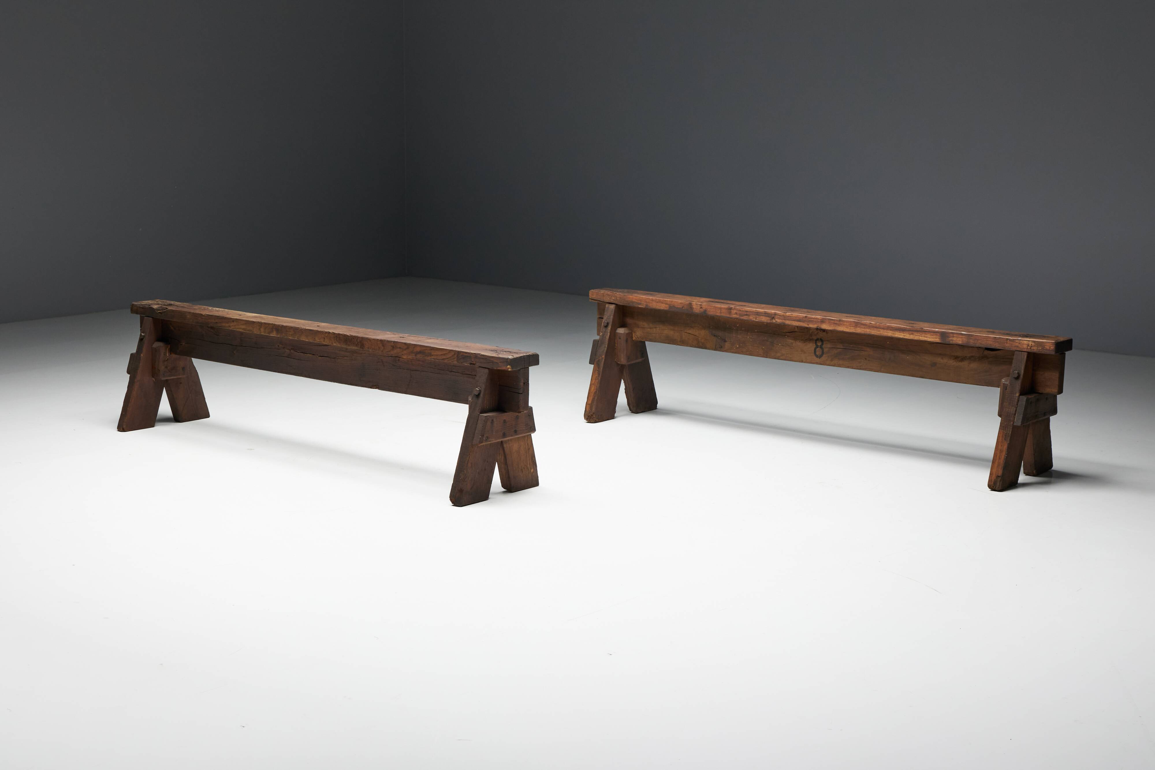 Brutalist Folk Art Benches, France, 19th Century