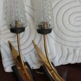 Pair of glass and metal sheaf-shaped wall lights circa 1960