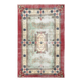 7x11 Rug For Living Room Red Green Bordered Vintage Area Rug, 215x335Cm