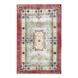 7x11 Rug For Living Room Red Green Bordered Vintage Area Rug, 215x335Cm