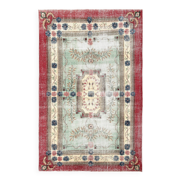 Tapis 7x11 pour Salon Tapis Vintage Bordé Rouge Vert, 215x335Cm