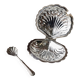 Bol à sucre en forme de coquillage argenté avec cuillère assortie - Italien des années 1960, métal argenté