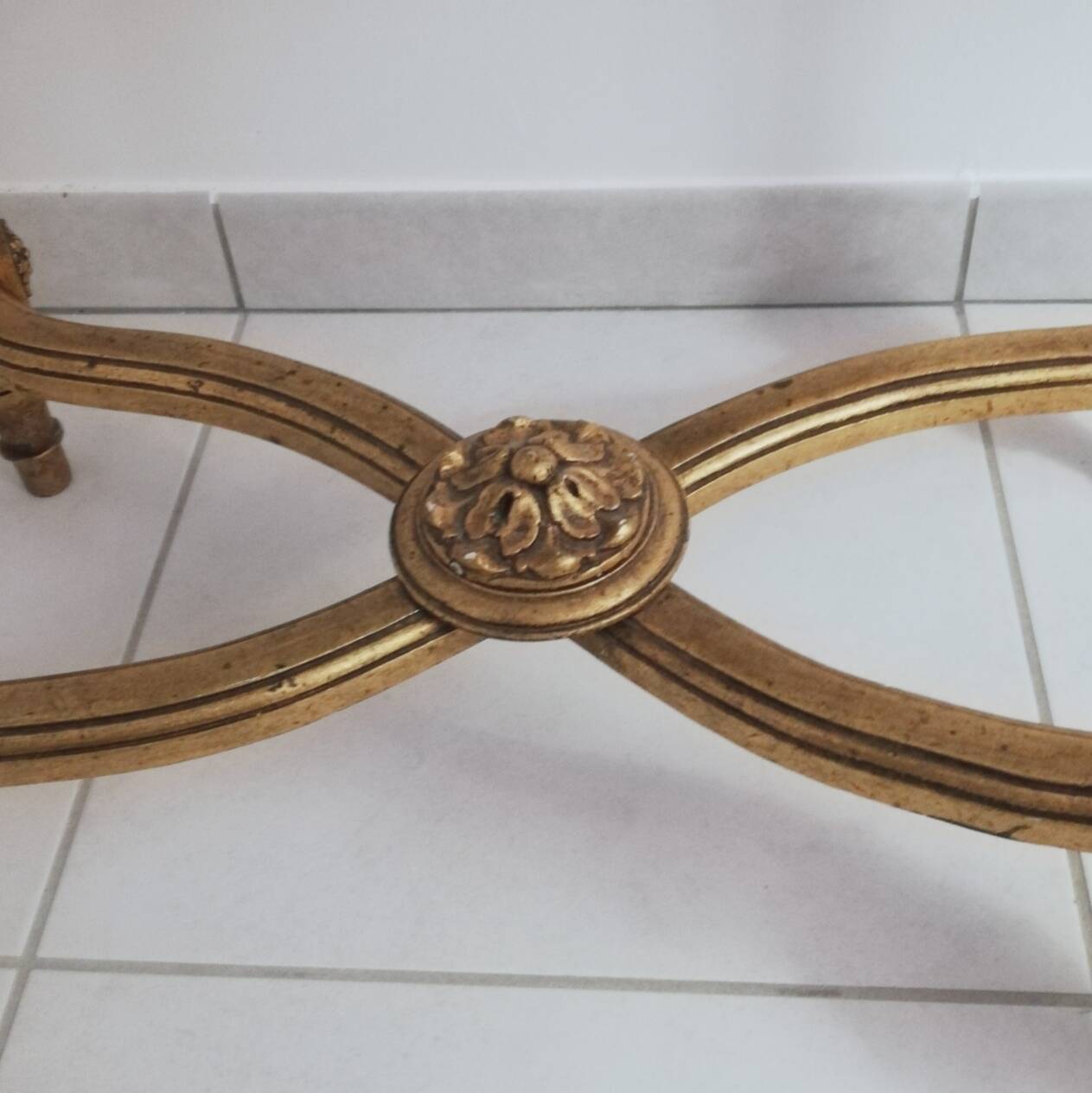 Console wood and gilded stuck with marble top