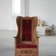 Antique English rocking chair in wood with red velvet upholstery, 19th century.