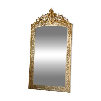 Grand miroir ancien doré de style baroque