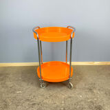 Space Age serving trolley, chrome and orange plastic trays, 1970s