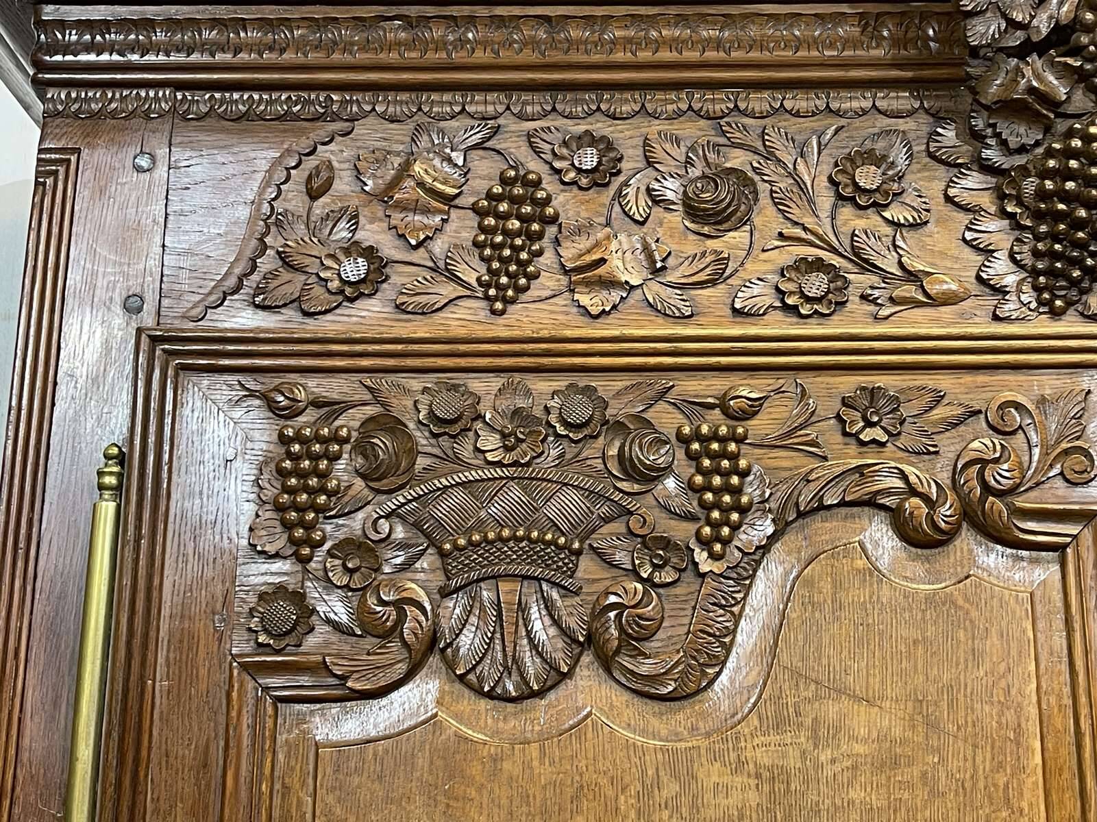 19th-century Norman wedding armoire in blonde oak.