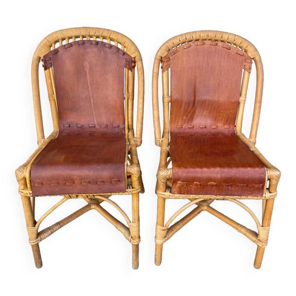 Chaise rotin et cuir Selency