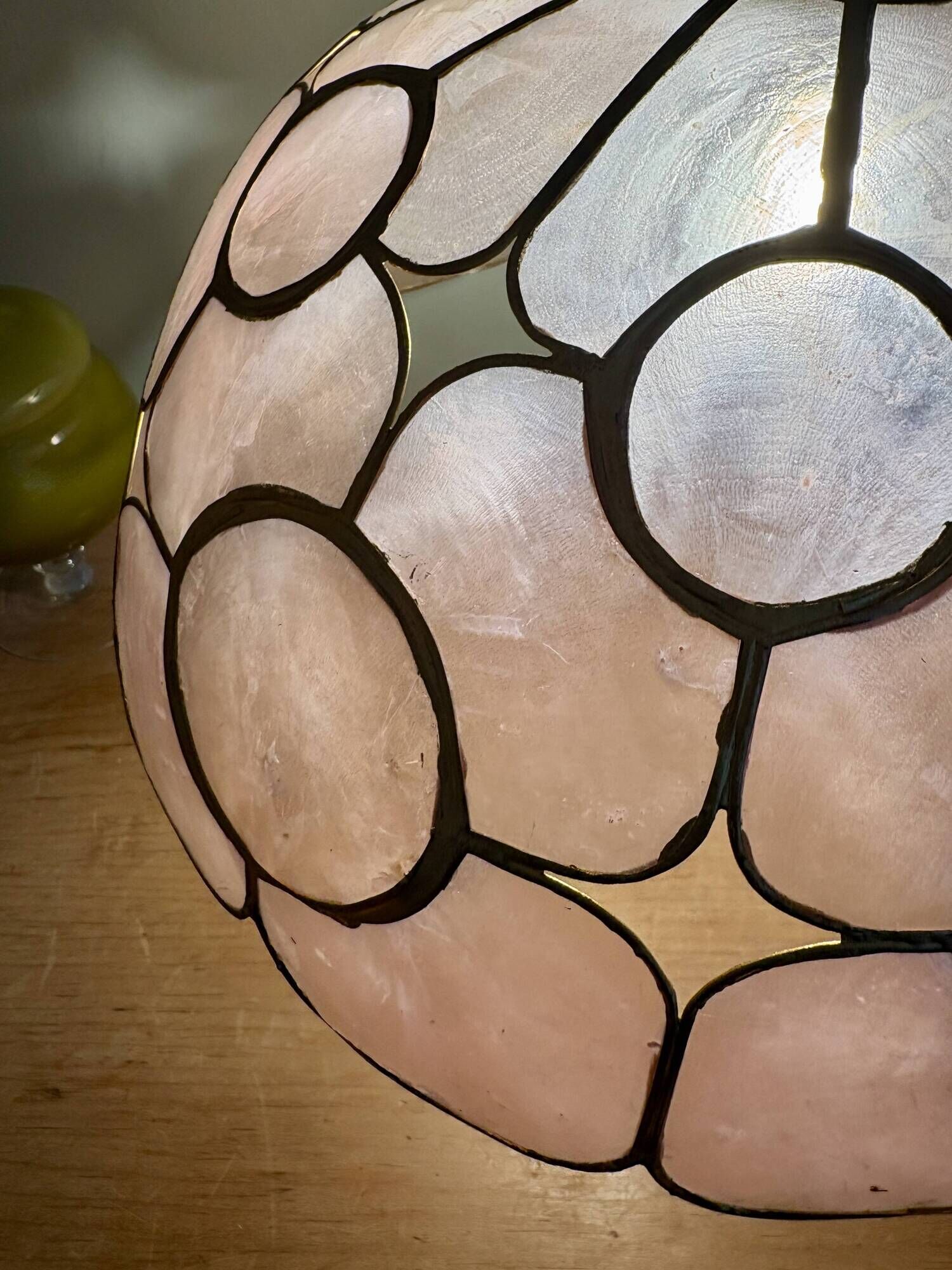 Vintage mother-of-pearl and brass lampshade pendant light