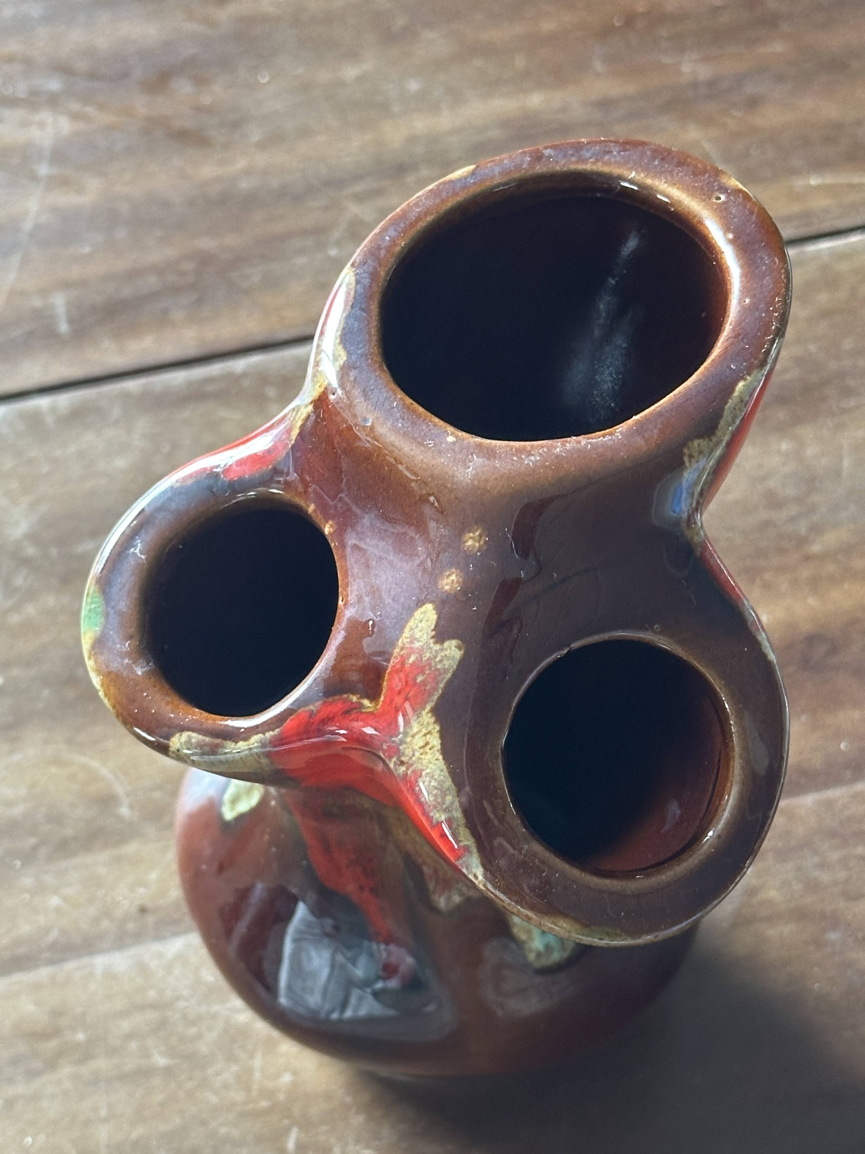 Vintage TriFlore Vase, Vallauris Ceramic, H 16 cm