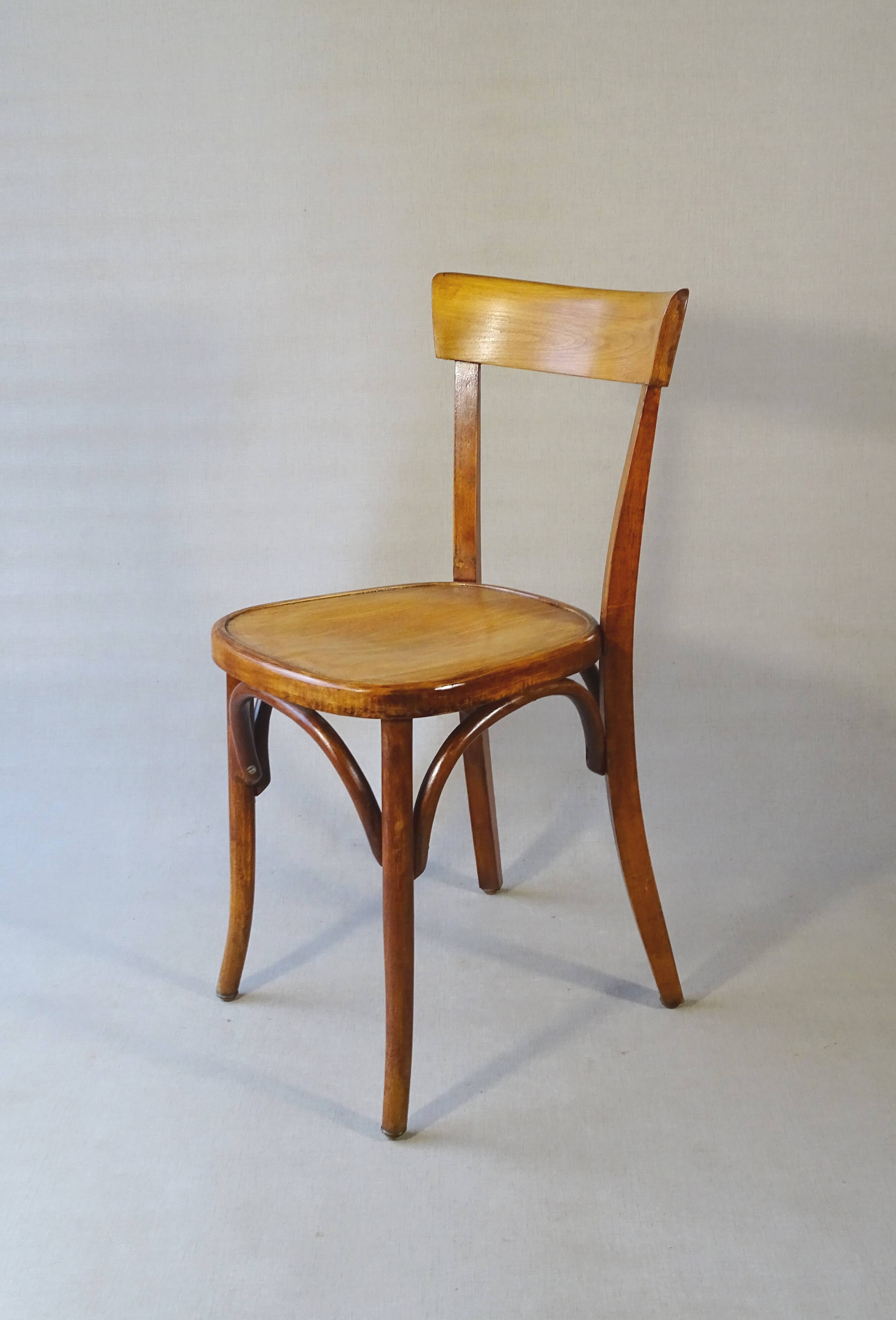 2 FISCHEL chairs, Art Deco 1938 bistro, wooden seat