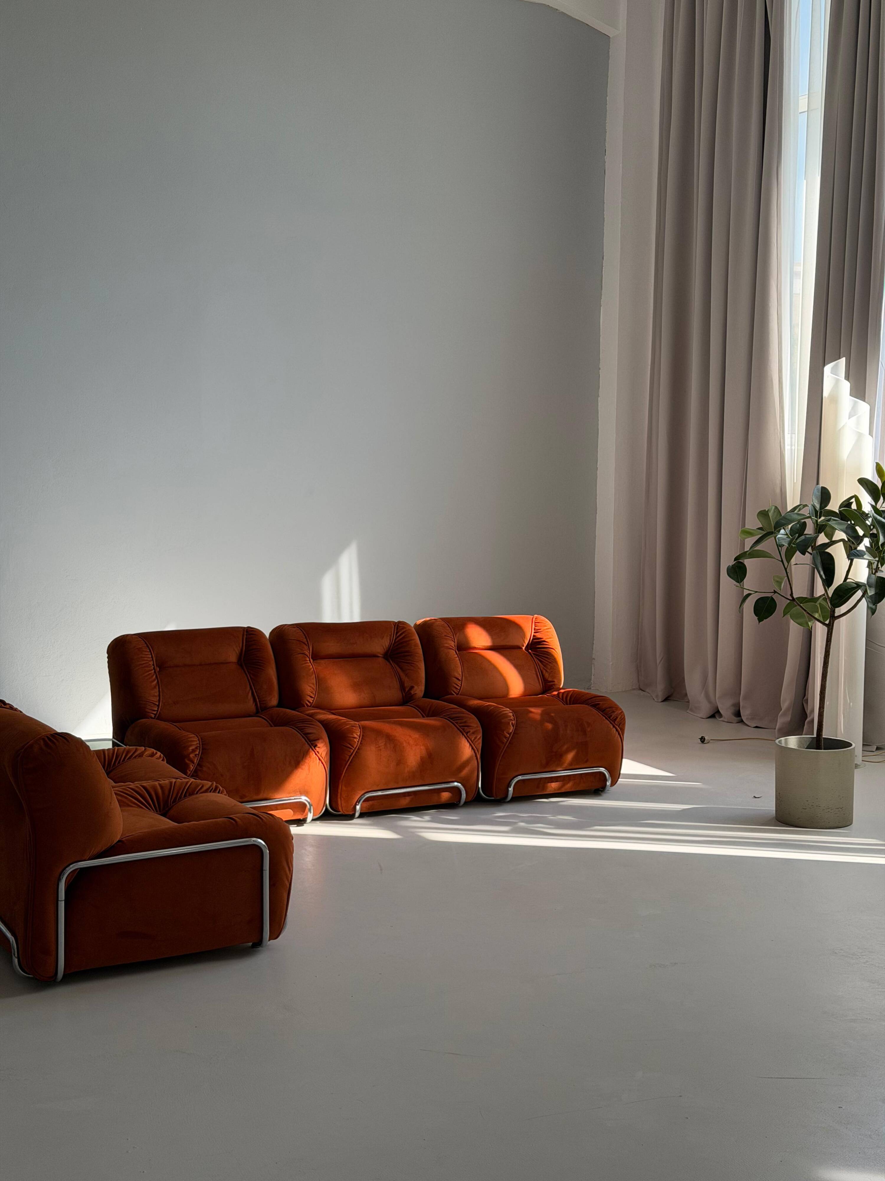 Modular Sofa Incorporated Coffee Table Burnt Orange Velvet