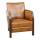 Cognac-colored sheepskin and wooden Art Deco design armchair