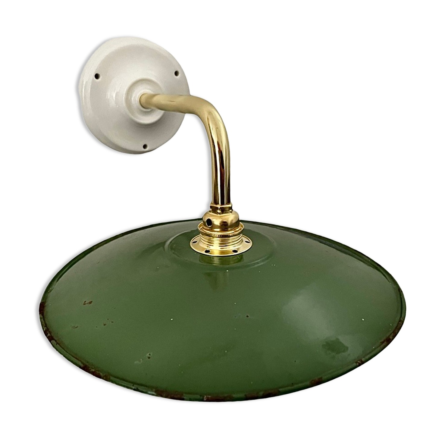 Vintage wall lamp in green enamelled sheet metal electrified to nine