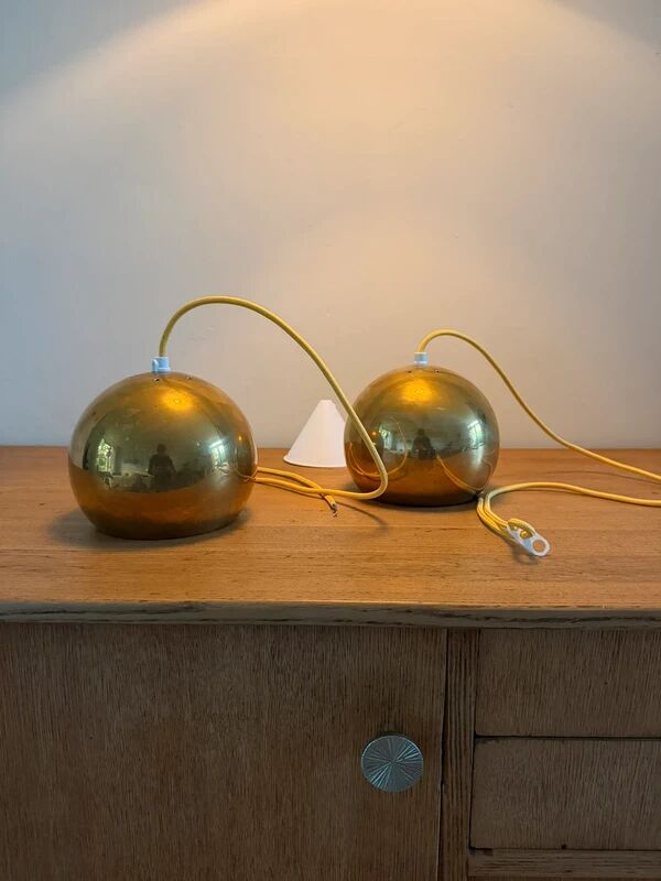 Set of 2 vintage Danish brass design pendant - Louis Poulsen Topan style