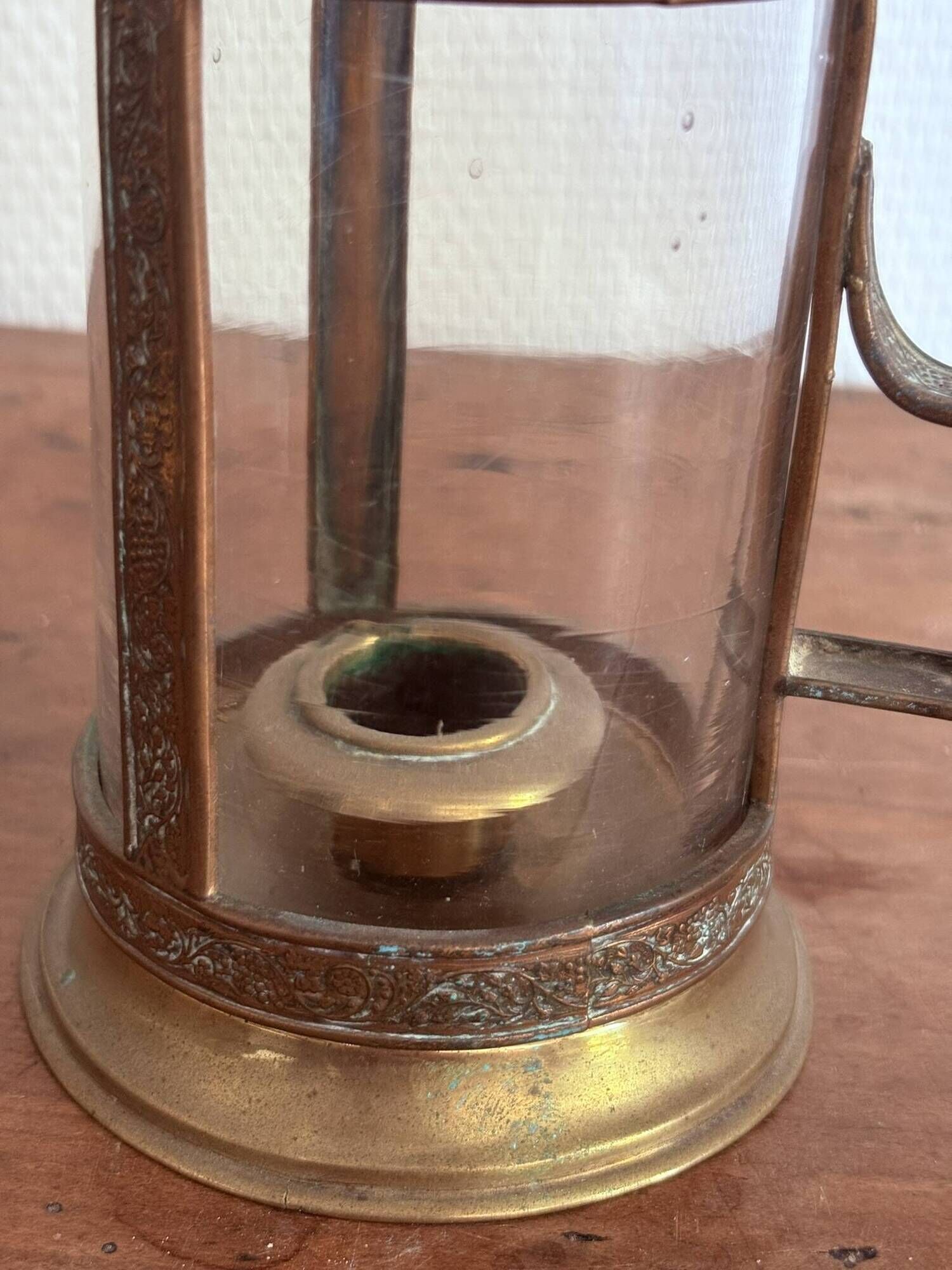 Night Candle Holder Brass Chiseled Blown Glass Night Light 19th Century