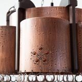 Large Scandinavian copper and wood pendant lamp circa 1970
